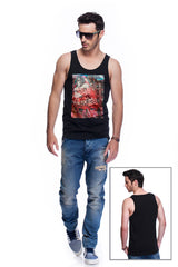 Casual tank top fit original men t-shirt with print in Street Art style. You will enjoy wearing it in summer. The color of tee shirt is black, fabric - Single Jersey 100% Organic ring-spun Combed Cotton 155 GSM. Medium Fit. Brand Urbanik Art. Manufactured in France.