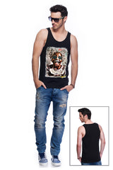 Casual tank top fit original men t-shirt with print in Street Art style. You will enjoy wearing it in summer. The color of tee shirt is black, fabric - Single Jersey 100% Organic ring-spun Combed Cotton 155 GSM. Medium Fit. Brand Urbanik Art. Manufactured in France.