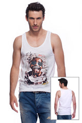 Casual tank top fit original men t-shirt with print in Street Art style. You will enjoy wearing it in summer. The color of tee shirt is white, fabric - Single Jersey 100% Organic ring-spun Combed Cotton 155 GSM. Medium Fit. Brand Urbanik Art. Manufactured in France.