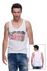 Casual tank top fit original men t-shirt with print in Street Art style. You will enjoy wearing it in summer. The color of tee shirt is white, fabric - Single Jersey 100% Organic ring-spun Combed Cotton 155 GSM. Medium Fit. Brand Urbanik Art. Manufactured in France.