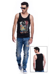 Casual tank top fit original men t-shirt with print in Street Art style. You will enjoy wearing it in summer. The color of tee shirt is black, fabric - Single Jersey 100% Organic ring-spun Combed Cotton 155 GSM. Medium Fit. Brand Urbanik Art. Manufactured in France.