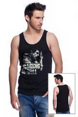 Casual tank top fit original men t-shirt with print in Street Art style. You will enjoy wearing it in summer. The color of tee shirt is black, fabric - Single Jersey 100% Organic ring-spun Combed Cotton 155 GSM. Medium Fit. Brand Urbanik Art. Manufactured in France.