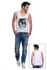 Casual tank top fit original men t-shirt with print in Street Art style. You will enjoy wearing it in summer. The color of tee shirt is white, fabric - Single Jersey 100% Organic ring-spun Combed Cotton 155 GSM. Medium Fit. Brand Urbanik Art. Manufactured in France.