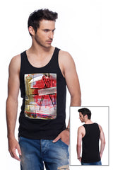 Casual tank top fit original men t-shirt with print in Street Art style. You will enjoy wearing it in summer. The color of tee shirt is black, fabric - Single Jersey 100% Organic ring-spun Combed Cotton 155 GSM. Medium Fit. Brand Urbanik Art. Manufactured in France.