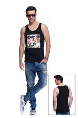 Casual tank top fit original men t-shirt with print in Street Art style. You will enjoy wearing it in summer. The color of tee shirt is black, fabric - Single Jersey 100% Organic ring-spun Combed Cotton 155 GSM. Medium Fit. Brand Urbanik Art. Manufactured in France.