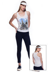 Deep round neck original women t-shirt with print in Street Art style. You will enjoy wearing it in summer. The color of tee shirt is white, fabric - Single Jersey 100% Organic ring-spun Combed Cotton 120 GSM. Medium Fit. Brand Urbanik Art. Manufactured in France.