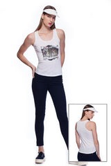 Deep round neck original women t-shirt with print in Street Art style. You will enjoy wearing it in summer. The color of tee shirt is white, fabric - Single Jersey 100% Organic ring-spun Combed Cotton 120 GSM. Medium Fit. Brand Urbanik Art. Manufactured in France.