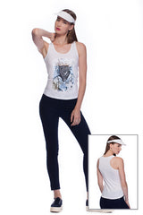 Deep round neck original women t-shirt with print in Street Art style. You will enjoy wearing it in summer. The color of tee shirt is white, fabric - Single Jersey 100% Organic ring-spun Combed Cotton 120 GSM. Medium Fit. Brand Urbanik Art. Manufactured in France.