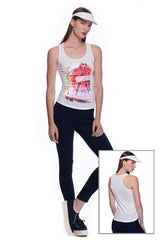 Deep round neck original women t-shirt with print in Street Art style. You will enjoy wearing it in summer. The color of tee shirt is white, fabric - Single Jersey 100% Organic ring-spun Combed Cotton 120 GSM. Medium Fit. Brand Urbanik Art. Manufactured in France.