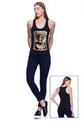 Deep round neck original women t-shirt with print in Street Art style. You will enjoy wearing it in summer. The color of tee shirt is black, fabric - Single Jersey 100% Organic ring-spun Combed Cotton 120 GSM. Medium Fit. Brand Urbanik Art. Manufactured in France.