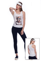 Deep round neck original women t-shirt with print in Street Art style. You will enjoy wearing it in summer. The color of tee shirt is white, fabric - Single Jersey 100% Organic ring-spun Combed Cotton 120 GSM. Medium Fit. Brand Urbanik Art. Manufactured in France.